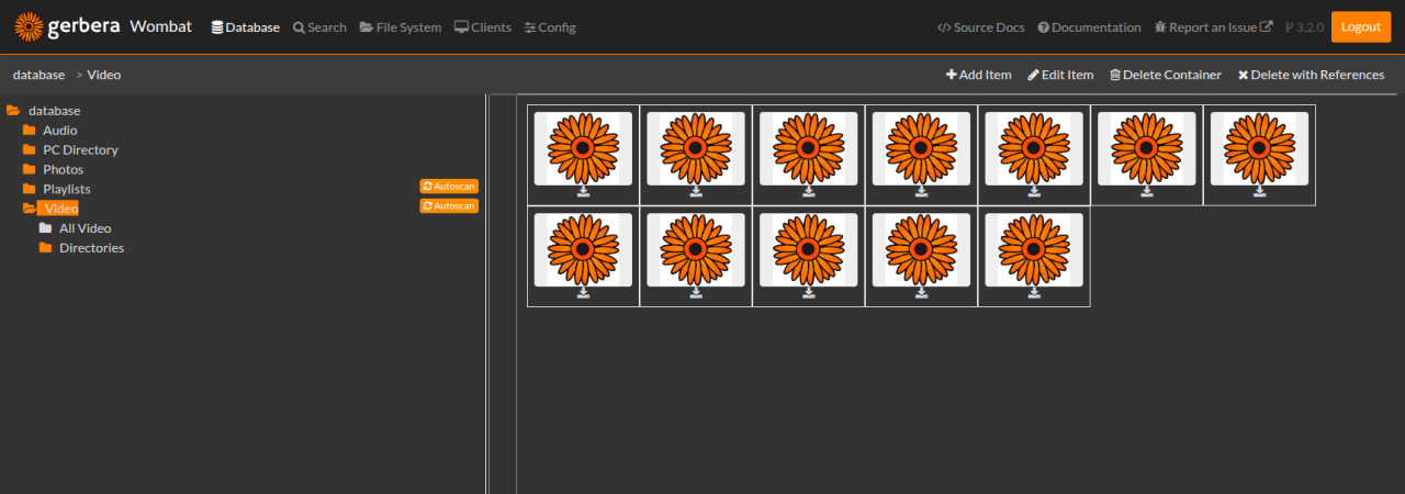 Database view with small grid in dark view