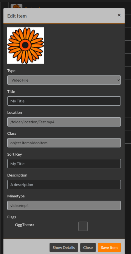 Edit Item dialog in dark mode