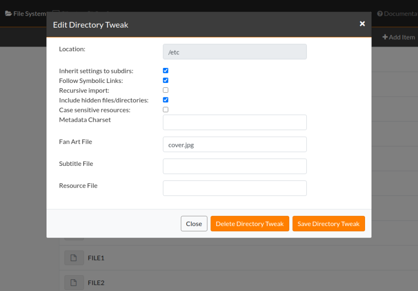 Edit Directory Tweaks dialog